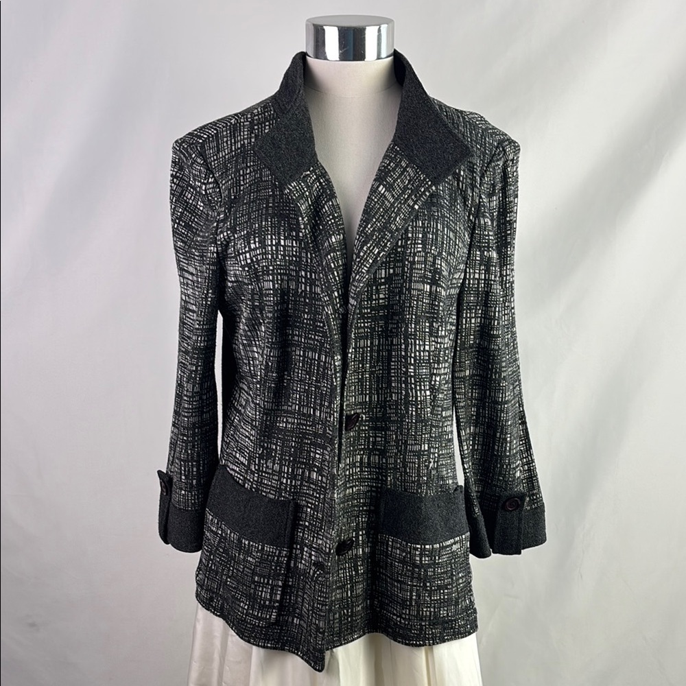 St John Gray Print High Neck Jacket